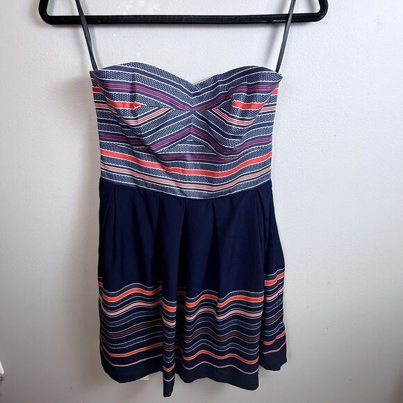 Anthropologie Hutch Sweetheart Corset Mini Dress Sz 2 Strapless W Pockets Navy - Picture 1 of 6